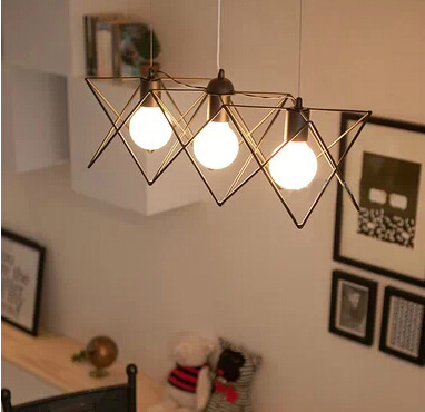 bulb ly creative geometry design pendant lamp three heads send l48cm tray ly retro iron simple colgante de luz