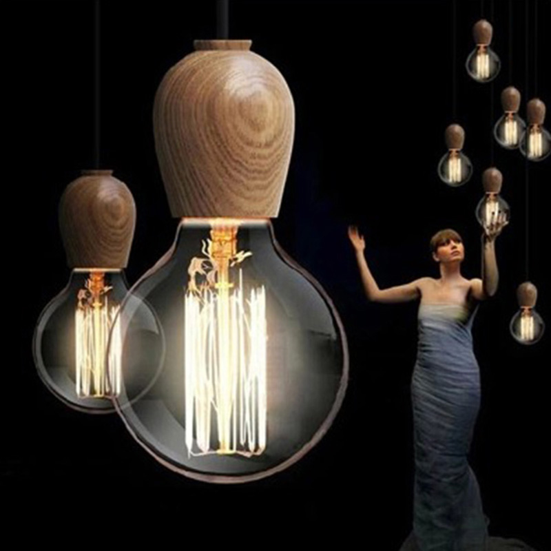 diy e27 retro wood pendant light handmade colorful cord lamp edison bulbs holder light arts bar fixture-no bulb