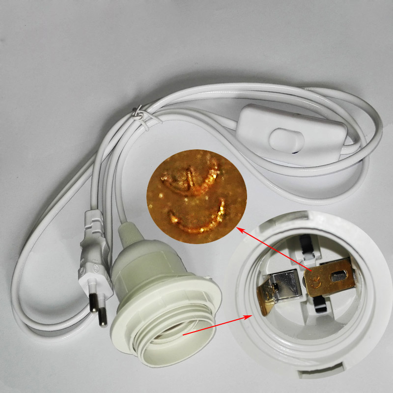 e27 base with 2.5m power cord half spiral e27 lamp holder, round plug and switch, no greater than ac250v 2.5a
