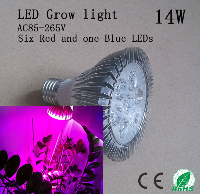 full spectrum 14w led grow light 6 red & 1 blue, for seedlings,vegetables, flowers provide illumination in the greenhouse