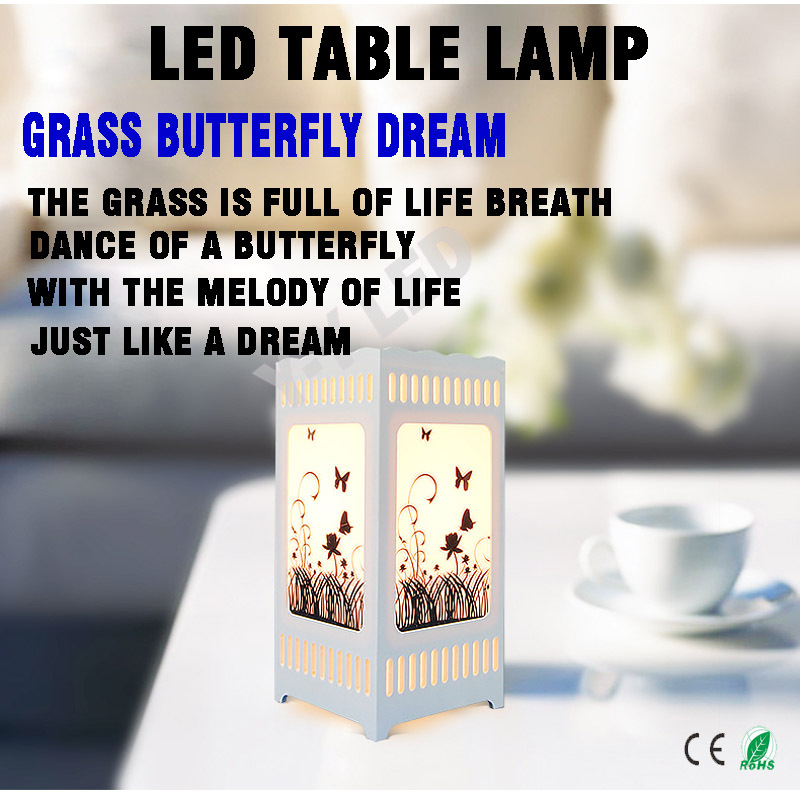 grass butterfly dream printed acrylic modern interior decoration table lamp giving a 3w led quartet ivory white abajur