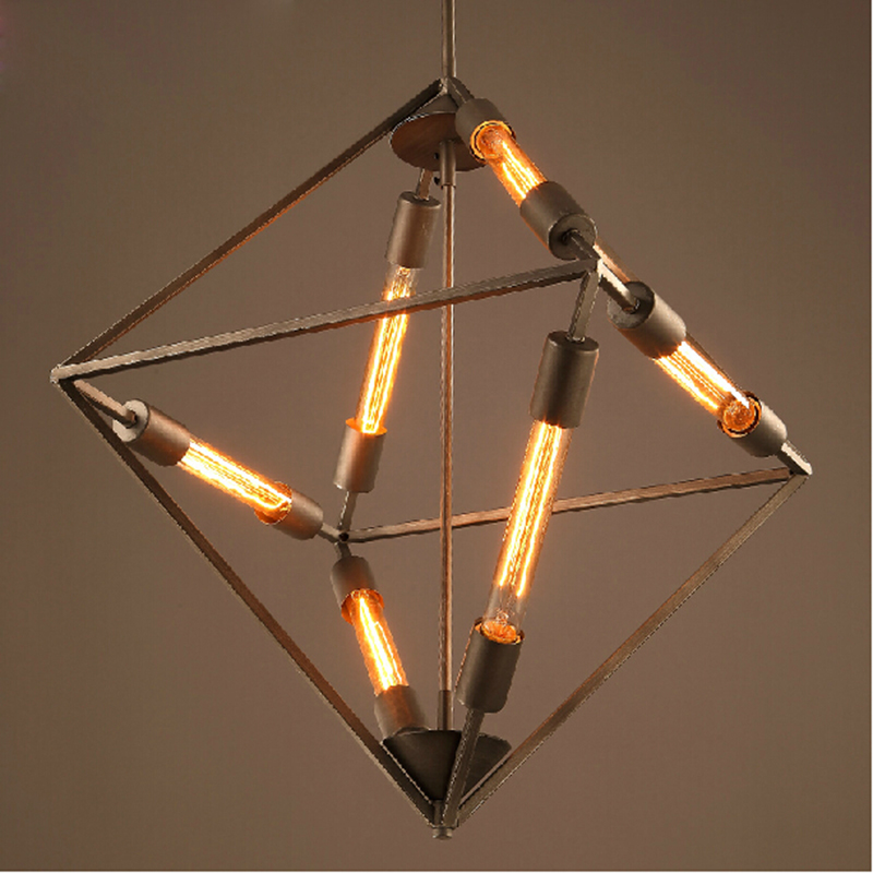 loft personality industrial wind rhombus droplight vintage edison bulbs iron pendant light