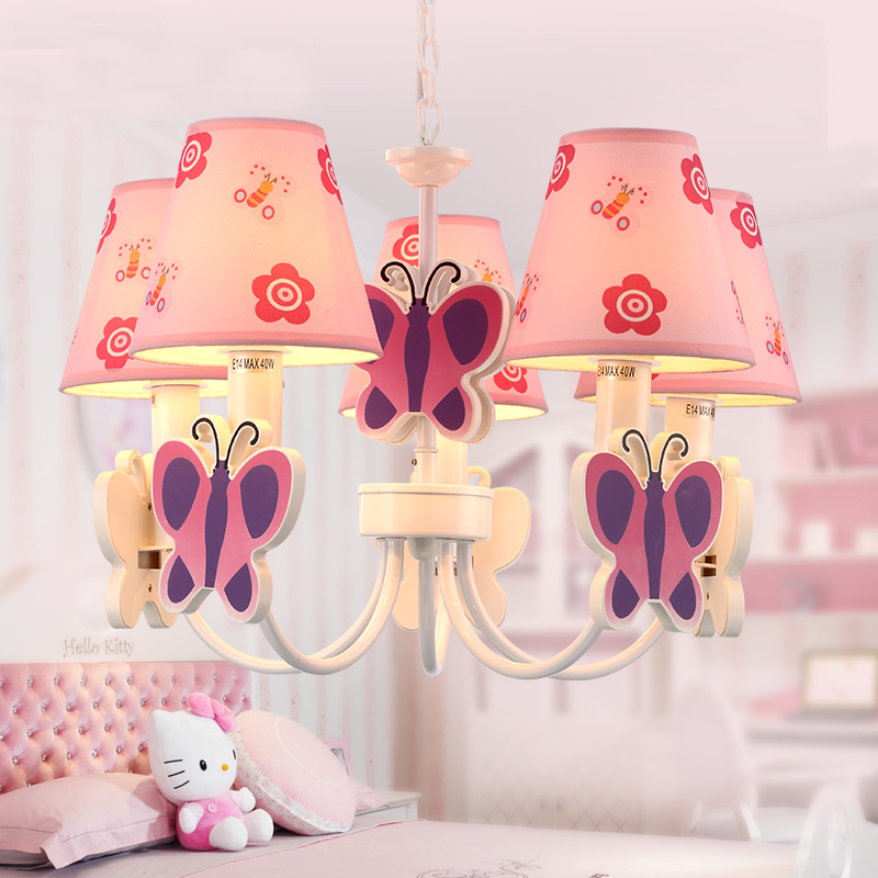simple fashion children room pink princess droplight girl sweet butterfly dream pendant light