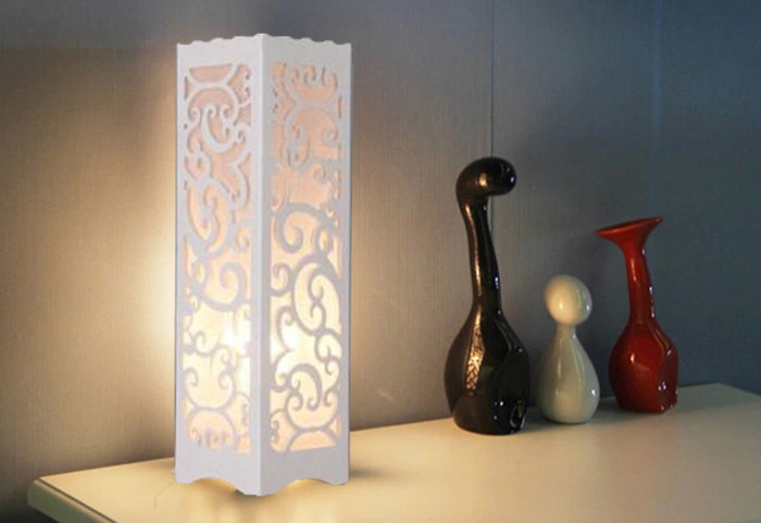 through-carved led table lamp,ac85-265v the white square abajur for bedroom living room study