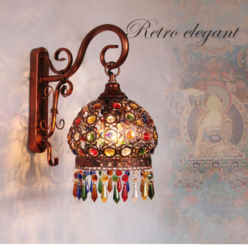2015 new arrivals mediterranean vintage iron crystal led wall lamp 1 head bohemian bedroom wall lamp 4 colors on s