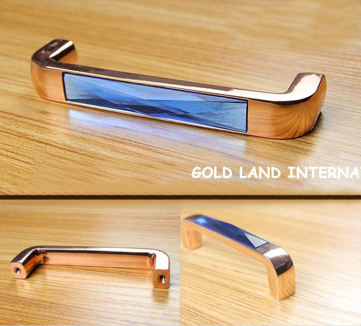 128mm blue color k9 crystal glass cabinet pull drawer handle