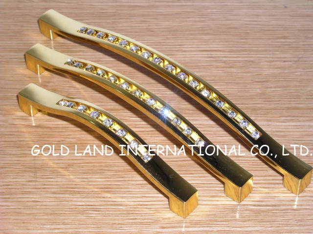 128mm crystal glass zinc alloy golden furniture drawer handle
