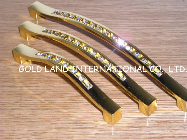 96mm crystal glass zinc alloy golden furniture cabinet handle