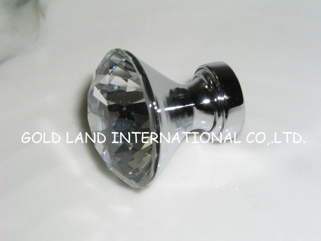 d30mm 30pcs/lot decorative hardware k9 diamond crystal chrome cabinet cupboard door knob