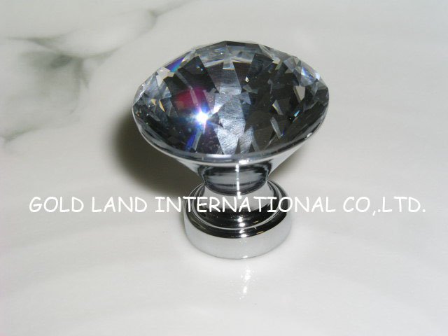 d30mm 30pcs/lot decorative hardware k9 diamond crystal chrome cabinet cupboard door knob