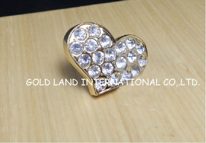 d37mmxh20mm heart crystal glass furniture knob/zinc alloy bedside cupboard knob
