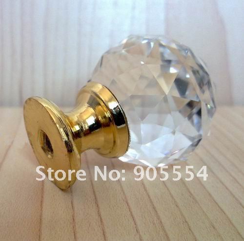 d30mmxh42mm 20pcs/lot brass base transparent crystal glass furniture knob