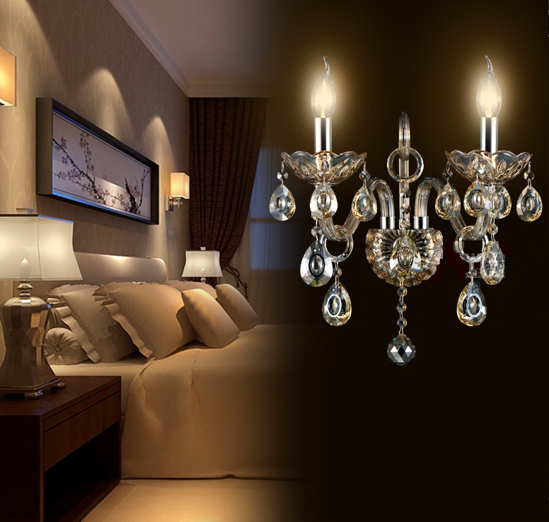 modern fashion wall lamps crystal k9 luxury bed room living room candle crystal wall lamp aisle lights wall lights
