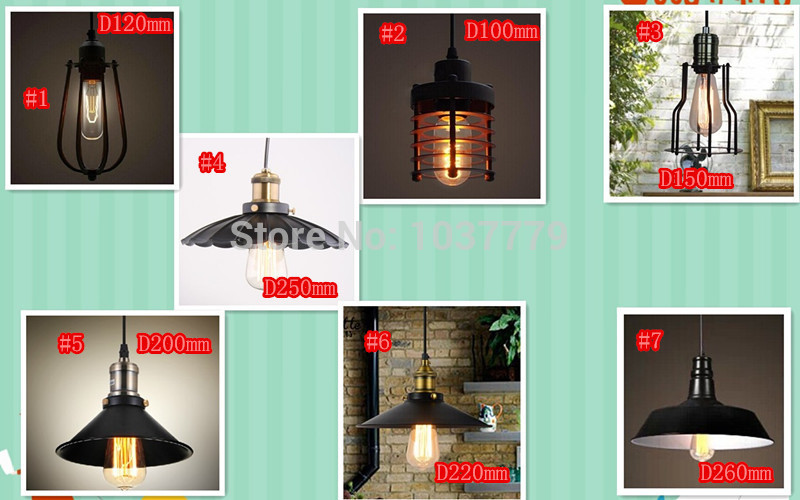 wholes price of 6pcs/lot edison vintage lightings e27 iron pendant lamps
