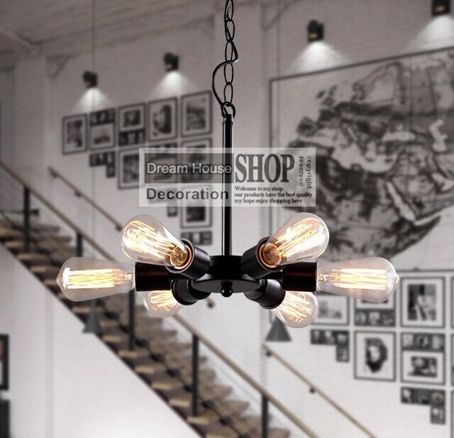 6-arm iron socket rh designer loft american country industrial warehouse edison vintage ceiling lamps for home