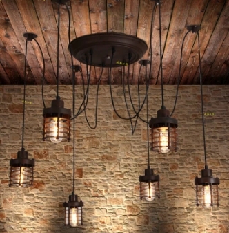 6-arm new style iron black cage chandelier edison bulb vintage pendants 1.8meter wire could be adjustable