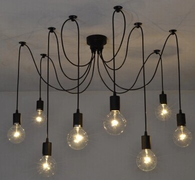 8-head iron e27/e26 -selling black sockets edison chandelier with 1.8meter adjustable pendant lamp