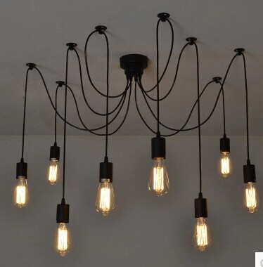 by ups 8 heads iron socket lighting diy industrial black pendant lamp with edison bulb for home decoration