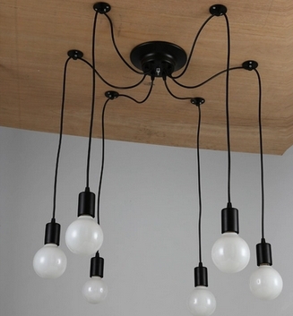 to europe 6 arm black plastic socket lighting diy industrial pendant lamp with e27 220v edison bulb for home decor