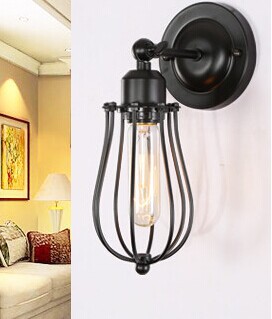 industrial wall lamps edison lighting e27 110v/220v home decoration wall lamps black cage sconce for coffee shop