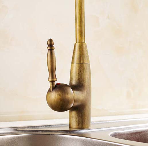 deck mounted brass antique kitchen faucet, brushed finish classic style mixer