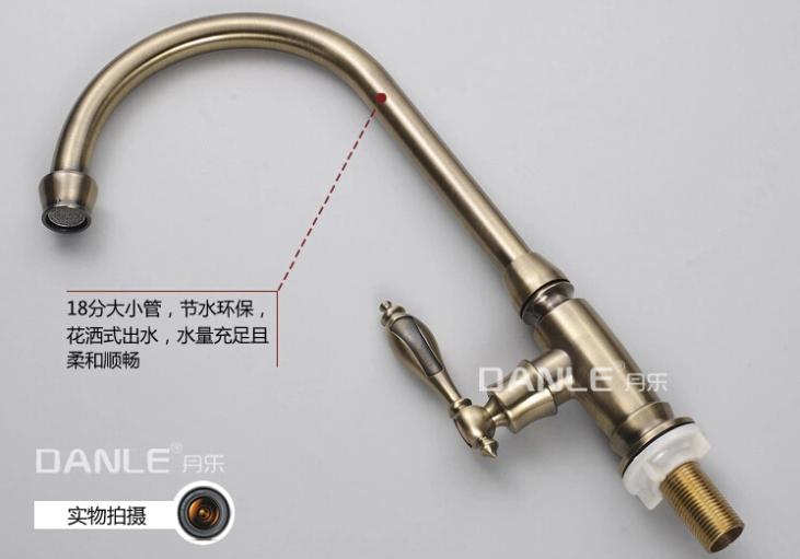 single cold water antique brass kitchen tap faucet