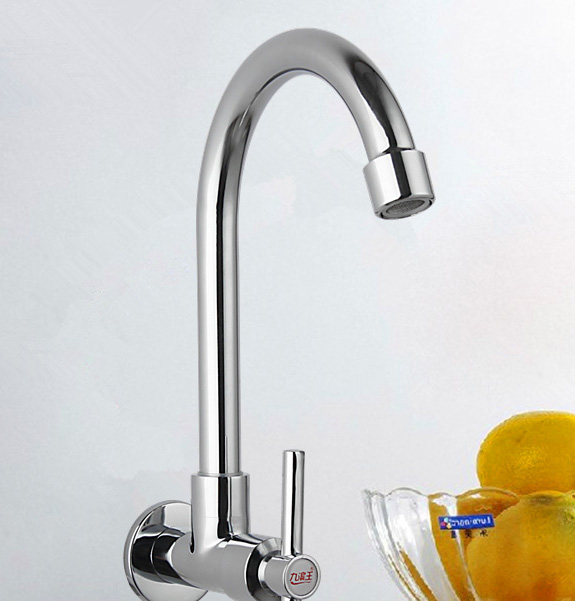 single cold water wall kitchen faucet, brass body chromed torneira cozinha parede