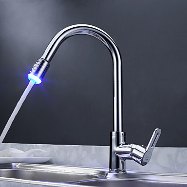 solid brass pull out water kitchen sink faucet tap with color changing led light ,torneira para pia cozinha grifo cocina