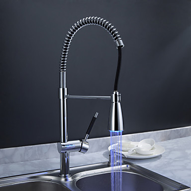solid brass spring pull out kitchen faucet tap with color changing ,torneira para pia cozinha grifo
