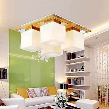 oak and glass led modern ceiling lamp with 4 lights for living room light fixtures, luminaria lustres de sala teto