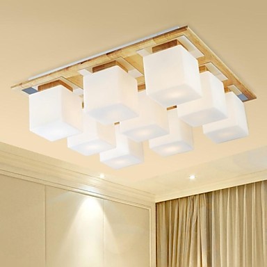 oak and glass led modern ceiling lamp with 9 lights for living room light fixtures,luminairas lustres de sala teto