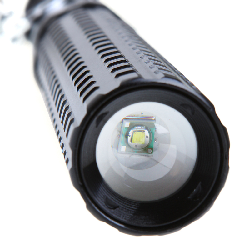 1pcs 500lm cree xpe long zoomable led tactical flashlight torch self defense stick flashlights with a key ring