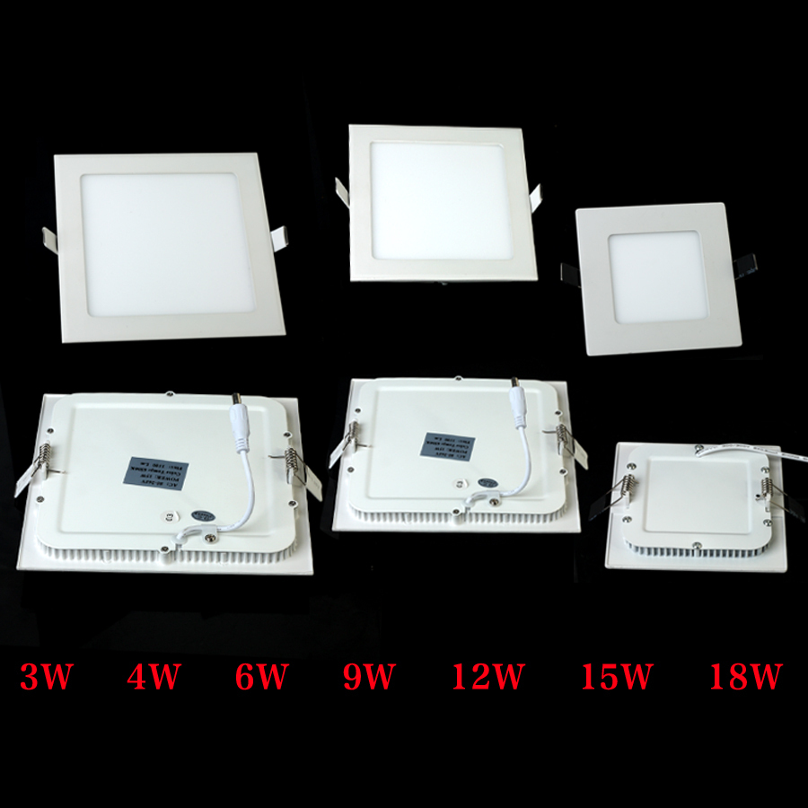 1pcs thin square led panel light 3w/6w/9w/12w/15w ac85-265v warm white/white wall recessed