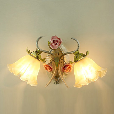 country style led wall lamp light with 2 lights for bed home lighting wall sconces flower design