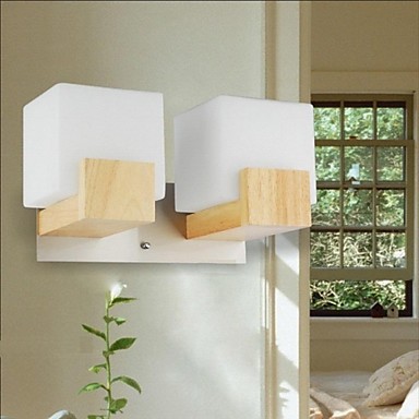 oak modern led wall light lamp with 2 lights for living room bedroom, wall sconce