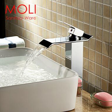 basin sink waterfall faucet high mixer tap tall square solid brass bathroom faucet single hole water tap