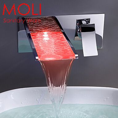 bathroom mixer tap color changing led waterfall wall mount bathroom sink faucet torneira cozinha