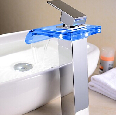 glass faucets bathroom temperature sensitive 3 color changing led faucet single handle modern chrome faucet