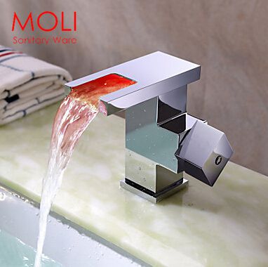 led faucet light water tap temperature controlled bathroom waterfall sink square faucet