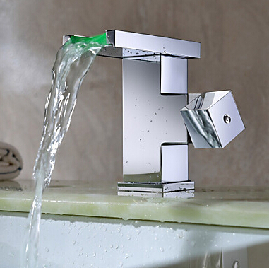 led faucet light water tap temperature controlled bathroom waterfall sink square faucet