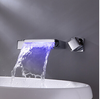 led water faucet light 3 colors waterfall widespread contemporary bathroom torneiras para pia de banheiro