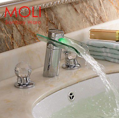 led waterfall faucet glass water tap crystal bathroom faucet handle