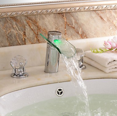 led waterfall faucet glass water tap crystal bathroom faucet handle
