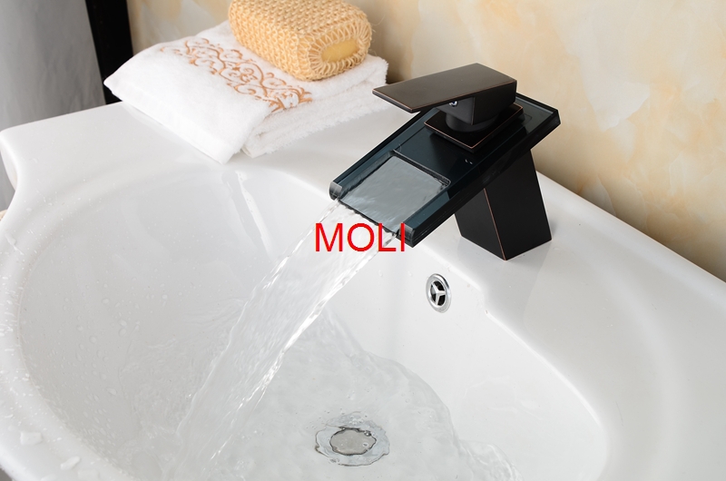 oil rubbed bronze faucet deck mounted led light faucets waterfall bathroom black basin tap torneira led
