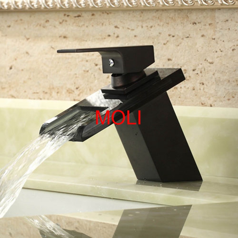 oil rubbed bronze faucet modern bathroom sink faucets waterfall mixer tap black single handle glass spout