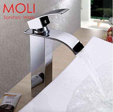 square tall waterfall faucet brass bathroom water tap