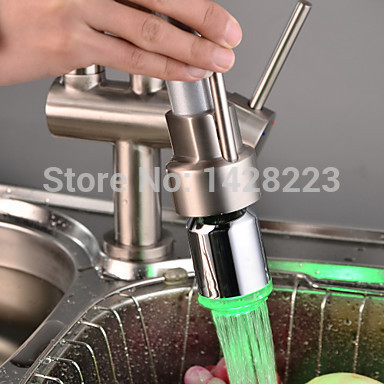 classic color changing led brushed nickel and cold kitchen sink faucet dual spouts kitchen vessel mixer tap