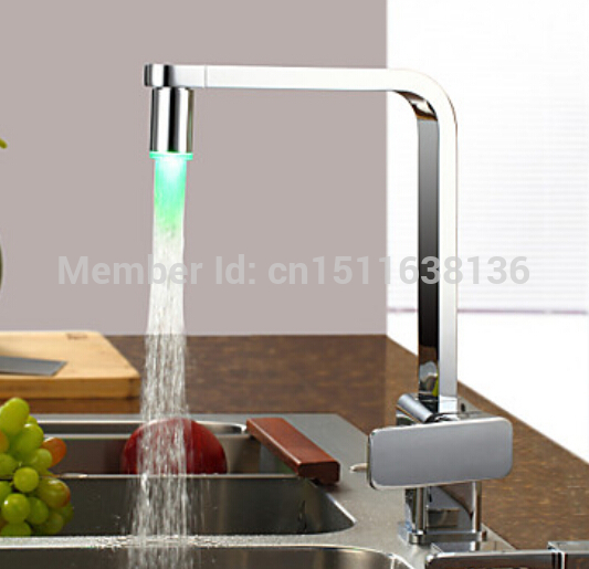 contemporary deck mounted led chrome brass kitchen faucet sink mixer tap