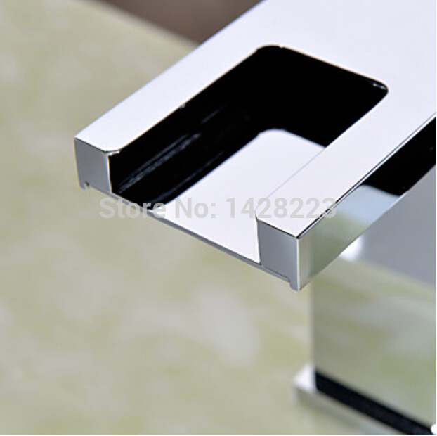 creative square waterfall bathroom sink faucet chrome finish led color changing basin mixer tap