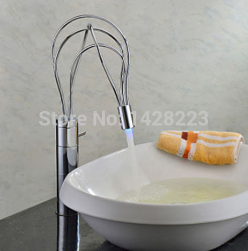 tall chrome polished countertop led color changing bathroom basin sink faucet ---